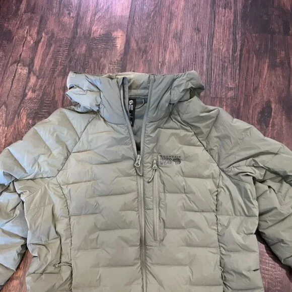 Mountain Hardwear Women’s Large Olive Down Puffer Jacket Hooded - Picture 6 of 7